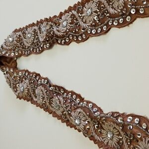 Women's XL Brown Belt Beaded Satin Adjustable Tie Stunning